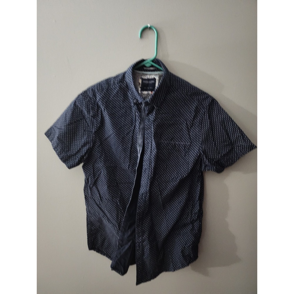 Denim & Flower Ricky Singh Mens Small Navy Blue Micro Print Short Sleeve Shirt